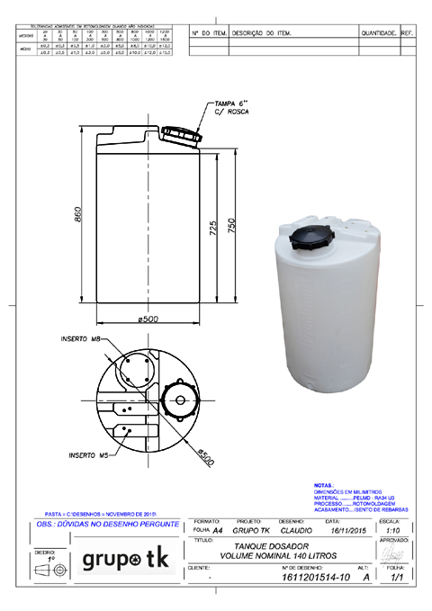 TANQUE DOSADOR DE 140 LITROS